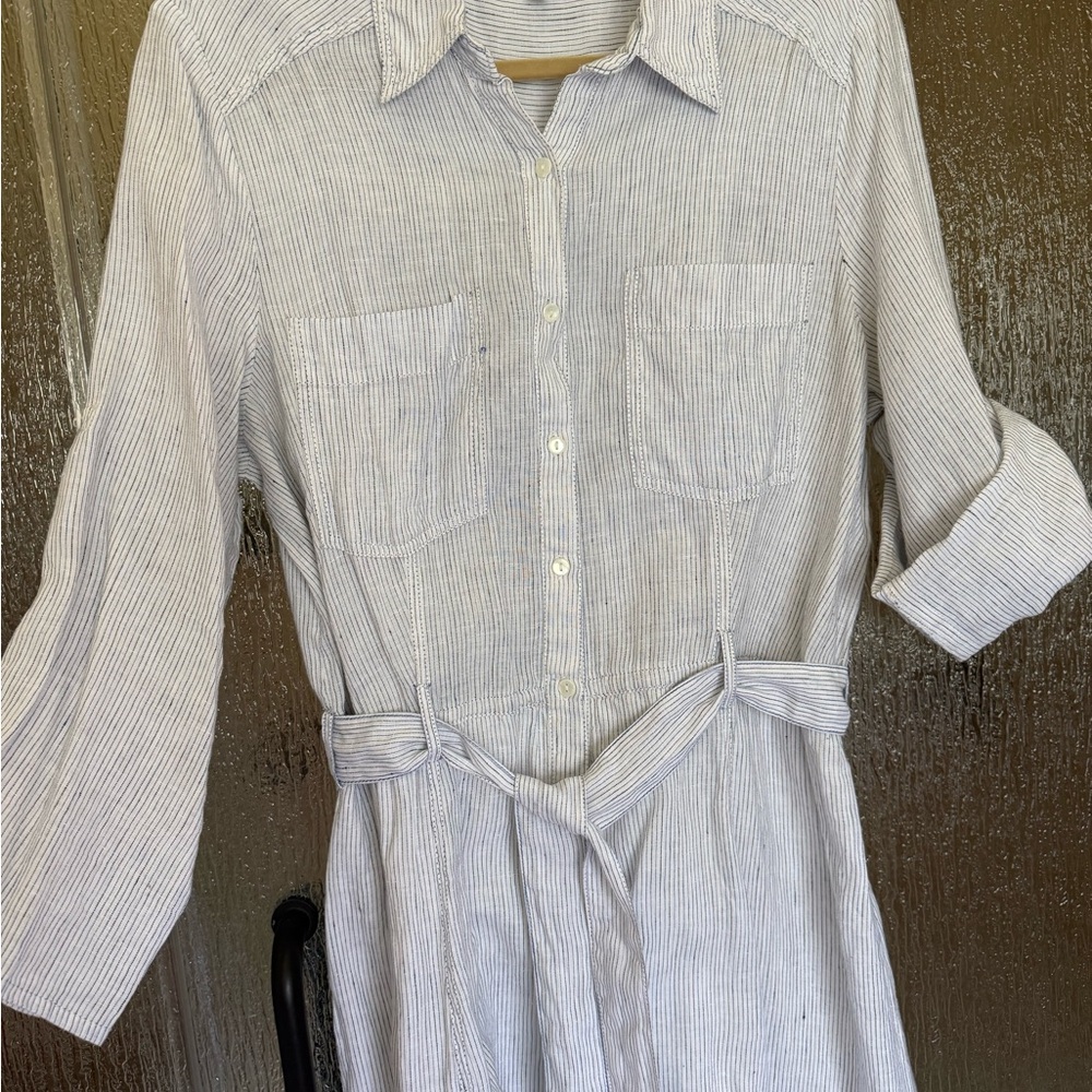Max Studio Linen Dress size XL Blk/dark blue pinstripe